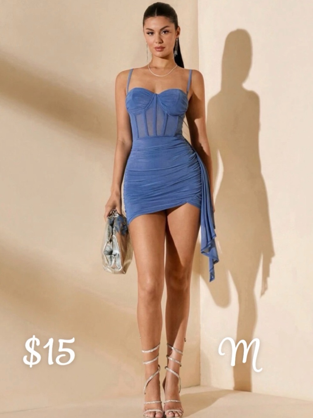 Blue Ruched Mesh Corset Mini Dress